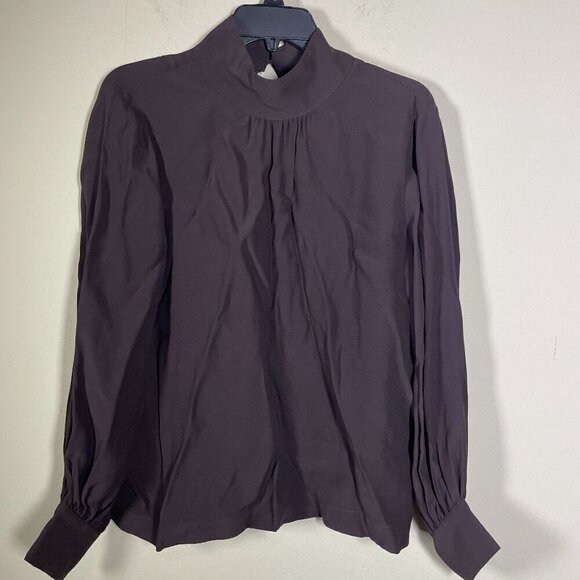 NWT! Pure Collection Women's High Neck Blouse Chocolate Brown LS Top! - Picture 1 of 5